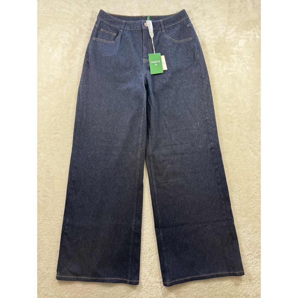 NWT Halara Womens Flex Wide Leg Stretch Dark Wash Blue Jeans M Reg Meas: 28x29.5